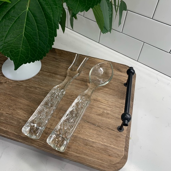 Vintage Glass Anchor Hocking Wexford Heavy Fork and Spoon Serving Utensil Set - Picture 2 of 6